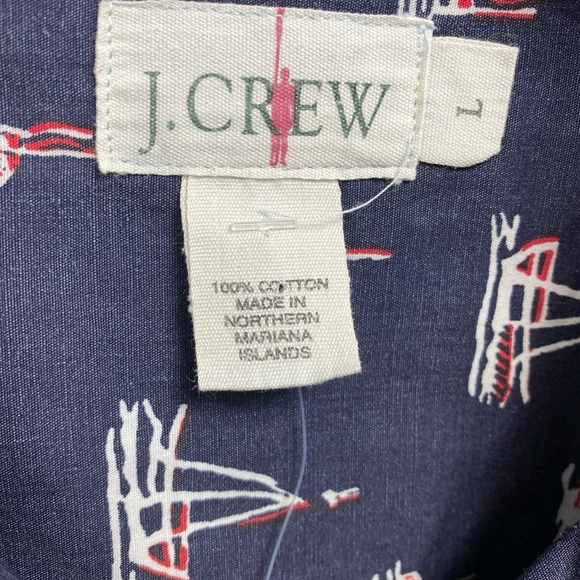 J. Crew Vintage Men’s Sail Boat Nautical Pattern Shirt Button 90s Blue Cotton LG - Picture 7 of 8